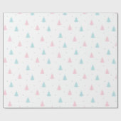 Kerstpatroon blauw, roze sparren cadeaupapier (Vlak)