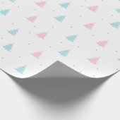 Kerstpatroon blauw, roze sparren cadeaupapier (Hoek)