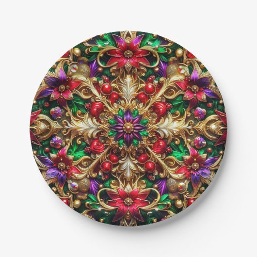 KERSTPATROON ~ Bloem ~ Rood Groen Goud ~ Papieren Bordje (Voorkant)