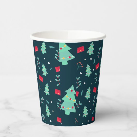 kerstpatroon, bomen en heilig; papieren bekers (Links)