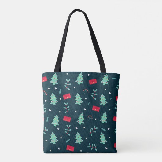 kerstpatroon, bomen en heilig; tote bag (Achterkant)