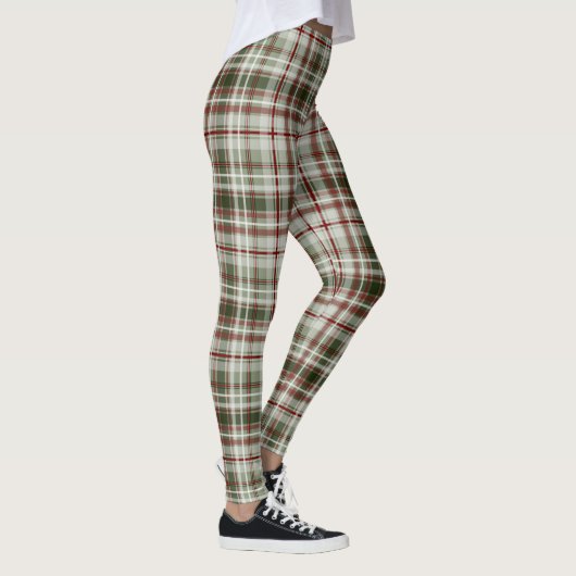 Kerstpatroon cranberry en houten tartan plaid leggings (Rechts)