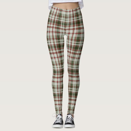 Kerstpatroon cranberry en houten tartan plaid leggings (Voorkant)