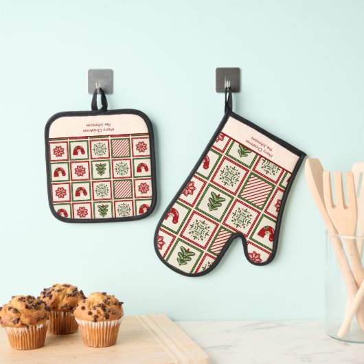 Kerstpatroon Custom Ovenwant & Pannenlap Set (Insitu(Ophanging))