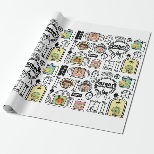 Kerstpatroon Dierenvensterontwerp Cadeaupapier (Uitgerold)