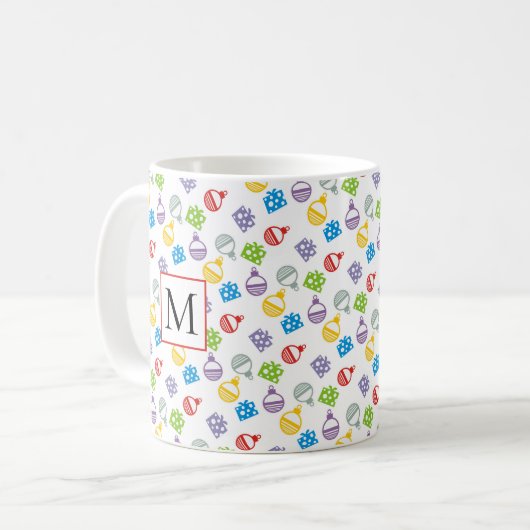 kerstpatroon en monogram koffiemok (Voorkant links)