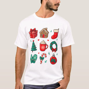 Kerstpatroon Gemberkoekhuis Krans Handschoenen T-shirt