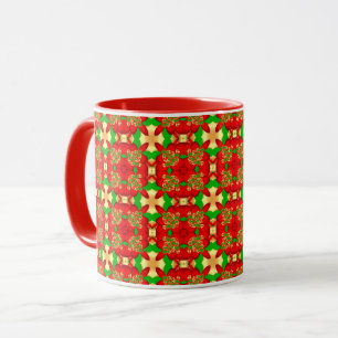 Kerstpatroon goud, rood en groen, mok