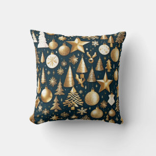 Kerstpatroon gouden en zwarte ornamenten decor kussen