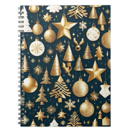 Kerstpatroon gouden en zwarte ornamenten decor notitieboek
