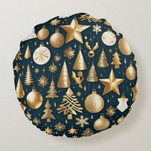 Kerstpatroon gouden en zwarte ornamenten decor rond kussen