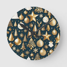 Kerstpatroon gouden en zwarte ornamenten decor ronde klok