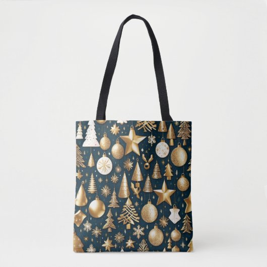 Kerstpatroon gouden en zwarte ornamenten decor tote bag (Voorkant)