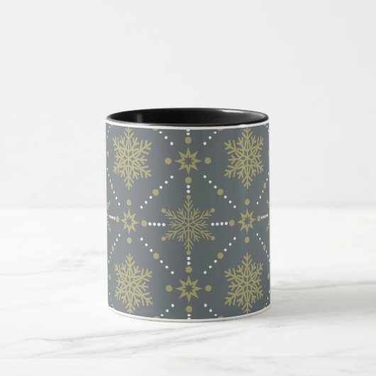 Kerstpatroon grijs en goudsneeuwvlokken mok (Midden)
