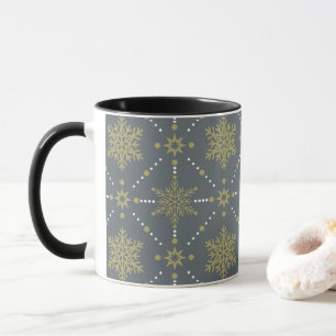Kerstpatroon grijs en goudsneeuwvlokken mok