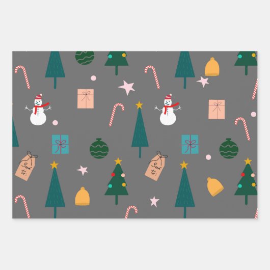 kerstpatroon-grijs inpakpapier vel (Voorkant)