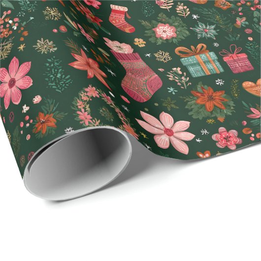 Kerstpatroon Groen Cadeaupapier (Rol Hoek)