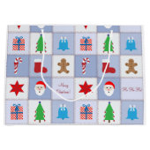 Kerstpatroon Grote Gift Bag - Blauw Large Cadeautasje (Voorkant)
