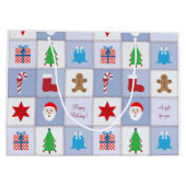 Kerstpatroon Grote Gift Bag - Blauw Large Cadeautasje (Achterkant)