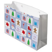 Kerstpatroon Grote Gift Bag - Blauw Large Cadeautasje (Achterkant Gekanteld)