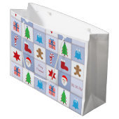 Kerstpatroon Grote Gift Bag - Blauw Large Cadeautasje (Voorkant Gekanteld)