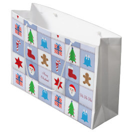 Kerstpatroon Grote Gift Bag - Blauw Large Cadeautasje