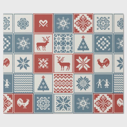 kerstpatroon in lappendeken. Traditioneel Cadeaupapier (Vlak)