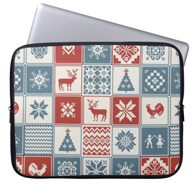 kerstpatroon in lappendeken. Traditioneel Laptop Sleeve (Voorkant)