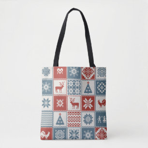 kerstpatroon in lappendeken. Traditioneel Tote Bag