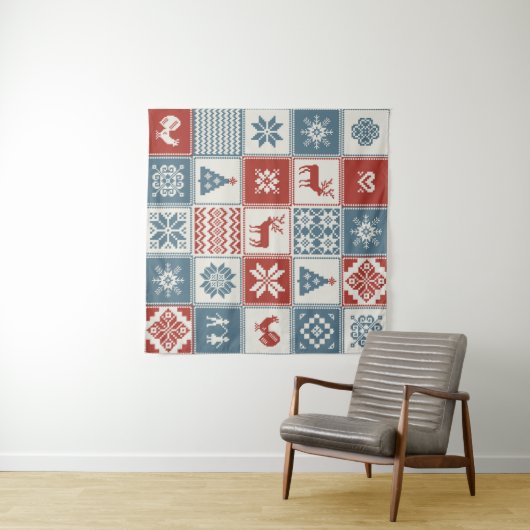 kerstpatroon in lappendeken. Traditioneel Wandkleed (In Situ (horizontaal))