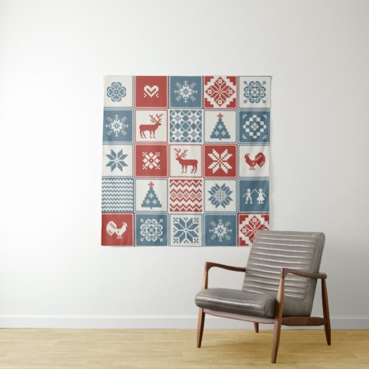 kerstpatroon in lappendeken. Traditioneel Wandkleed (In situ)