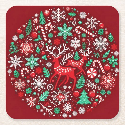 Kerstpatroon Kartonnen Onderzetters (Voorkant)