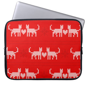 kerstpatroon kruisstikkende katten die verliefd zi laptop sleeve