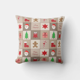 Kerstpatroon Kussen - Beige Tinten Achtergrond