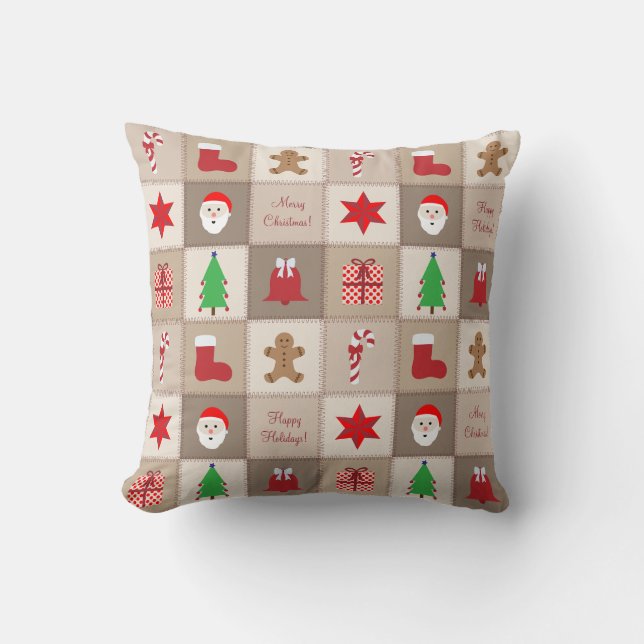 Kerstpatroon Kussen - Beige Tinten Achtergrond (Voorkant)