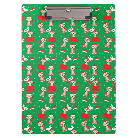 Kerstpatroon met aap rood groen klembord (Voorkant)