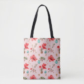 Kerstpatroon met bloemen, maretak tote bag (Voorkant)