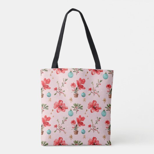 Kerstpatroon met bloemen, maretak tote bag (Achterkant)