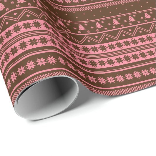 Kerstpatroon met bruine en roze noordse zoetwaterk cadeaupapier (Rol Hoek)