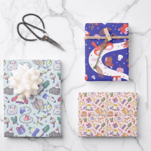 kerstpatroon met cavia's van 3 inpakpapier vel