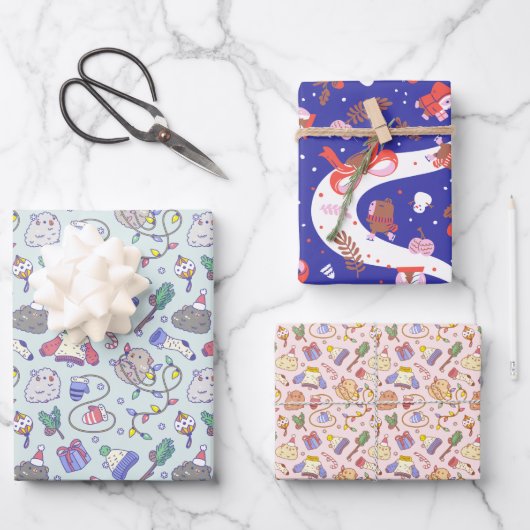 kerstpatroon met cavia's van 3 inpakpapier vel (Voorkant)