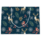 kerstpatroon met Deer & Bullfinches Blue Groot Cadeauzakje (Voorkant)