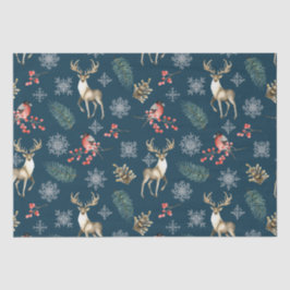 kerstpatroon met Deer & Bullfinches Blue Tissuepapier