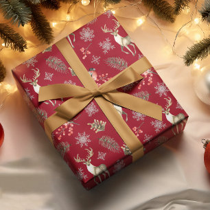 Kerstpatroon met droger en bullfinches rood tissuepapier