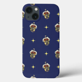 Kerstpatroon met een lantaarn op blauw iPhone 13 hoesje