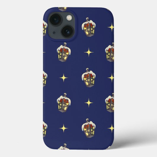 Kerstpatroon met een lantaarn op een blauwe achter Case-Mate iPhone case (Achterkant)