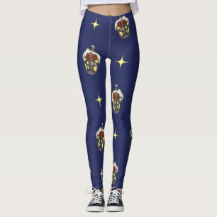 Kerstpatroon met een lantaarn op een blauwe achter leggings