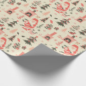 Kerstpatroon met een open haard, bomen en kerstman cadeaupapier (Hoek)