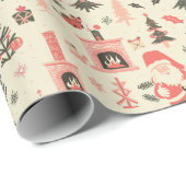 Kerstpatroon met een open haard, bomen en kerstman cadeaupapier (Rol Hoek)