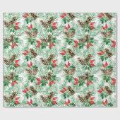 kerstpatroon met evergroenen en rode bessen cadeaupapier (Vlak)